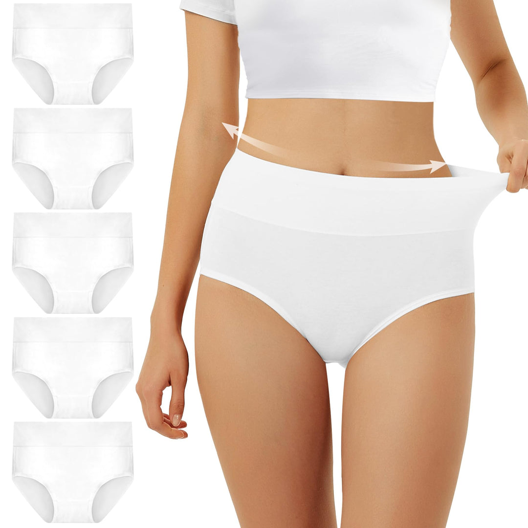 FALARY Unterhosen Damen Baumwolle Hohe Taille 5er Pack Stretch Atmungsaktiv Panties Weich Frauen Unt