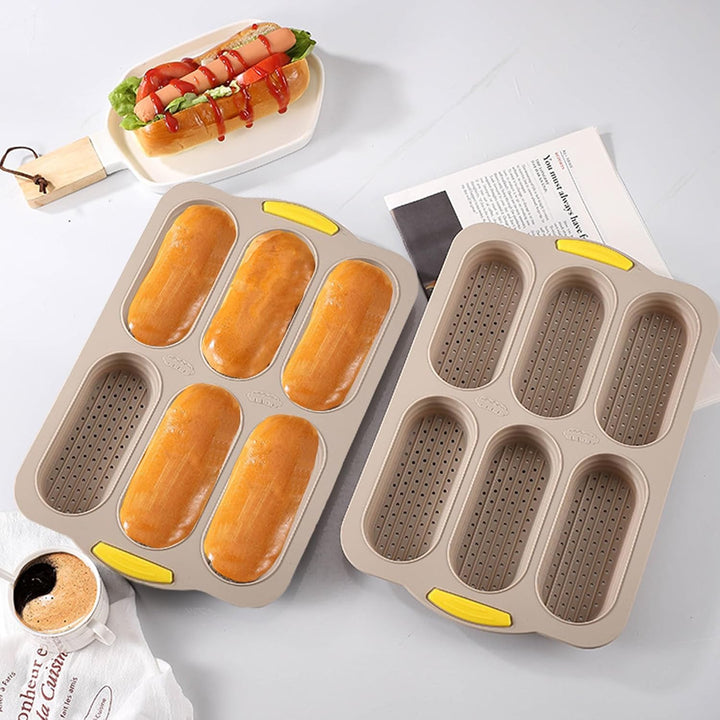 Silikon-Mini-Brötchenform | 2 Stück Hot-Dog-Brötchenform, 6 Mulden, Antihaft-Silikon-Brotlaib mit at