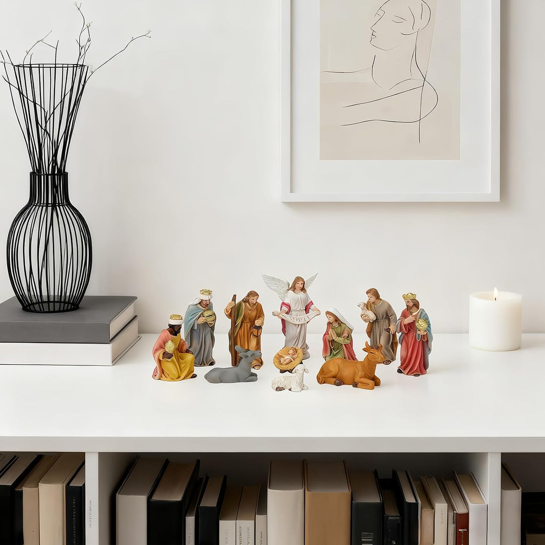 Weihnachtskrippe, Kunstharz, religiöse Weihnachtsdekoration, christliche Sammelfiguren, Krippen-Set,