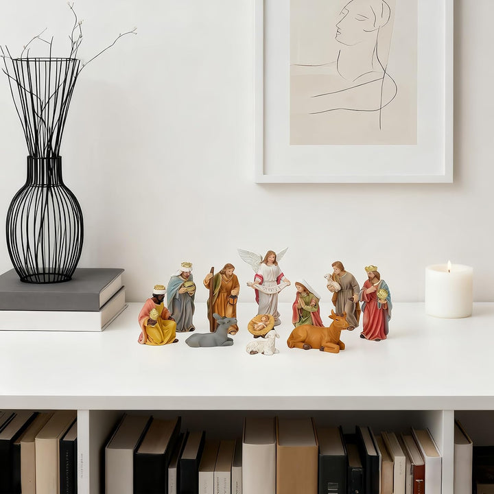 Weihnachtskrippe, Kunstharz, religiöse Weihnachtsdekoration, christliche Sammelfiguren, Krippen-Set,