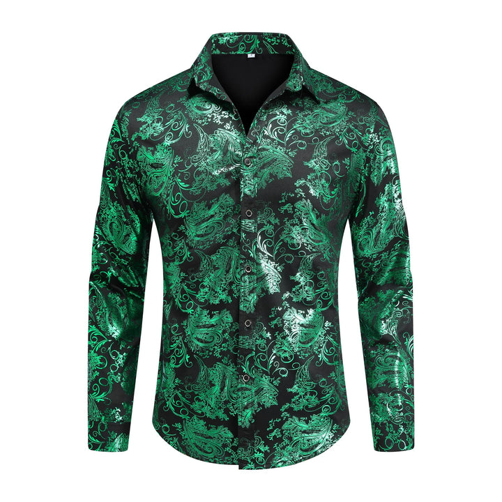 Allthemen Herren Jacquard Hemd Langarm Satin Freizeithemd Paisley Herrenhemd für Party Hochzeit XS G