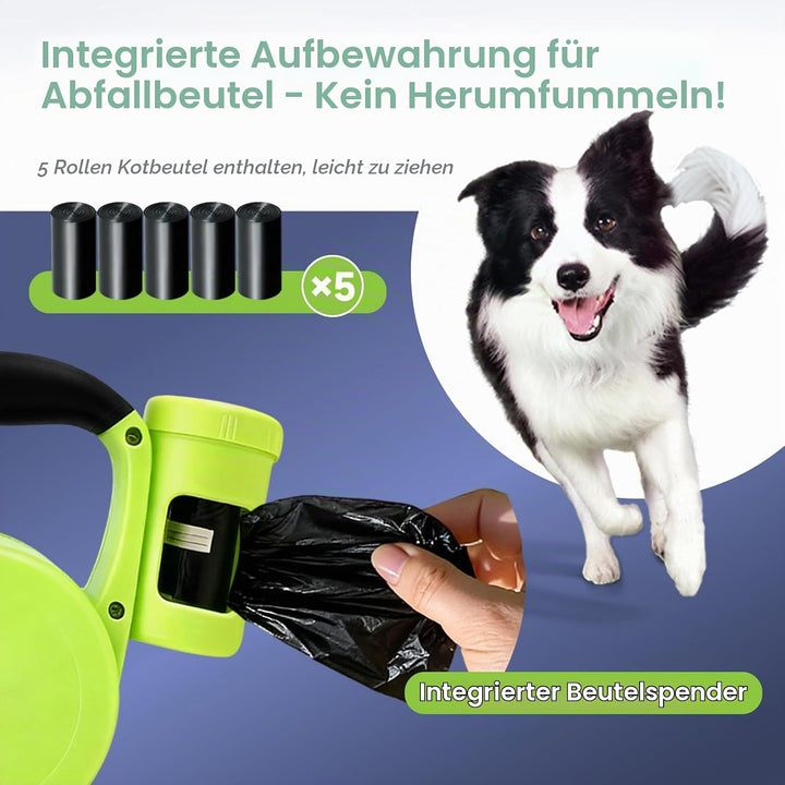 Hundeleine 5M mit Licht &amp; Kotbeutel Set,Rollleine Hunde Leine für Mittelgrosse &amp; Grosse Hunde (15-50