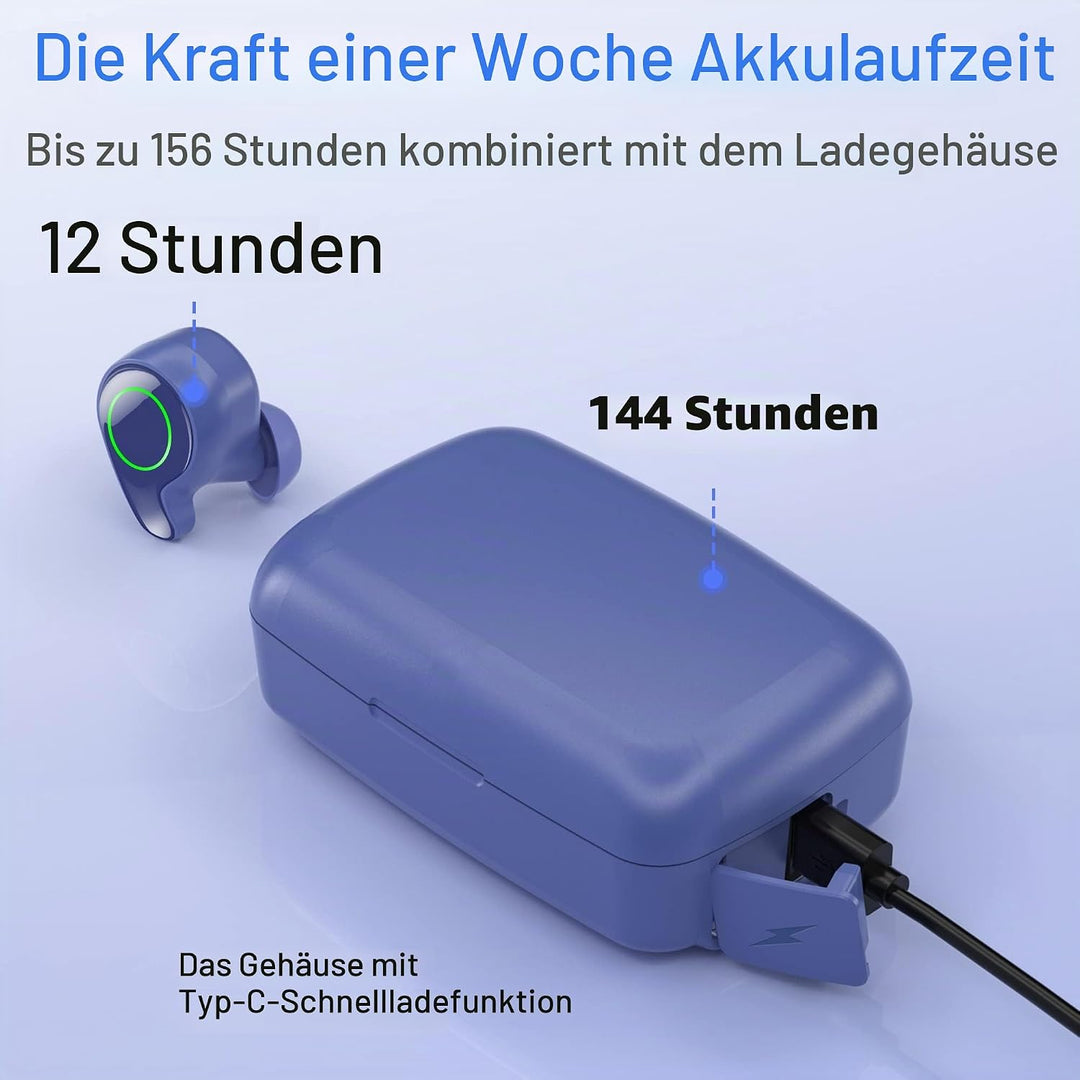 Kopfhörer Kabellos, Bluetooth 5.0 in-Ear Kopfhörer mit Mikrofon Blau, Blau