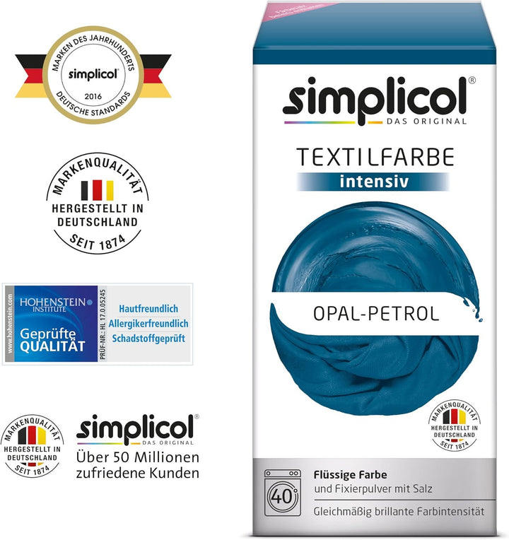 Simplicol Intensive Textilfarbe Express Maschine (Flüssigfarbe + Fixiersalz), Petrolblau, 2 Stück 2