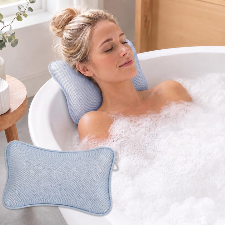 Badewannenkissen mit Saugnäpfen, Waschbares &amp; Schnelltrocknend Blau, Blau