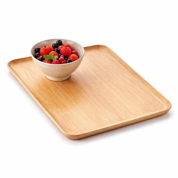 Point-Virgule Serviertablett, rechteckiges deko Tablett für Küche, holzfarbe, 39x27cm