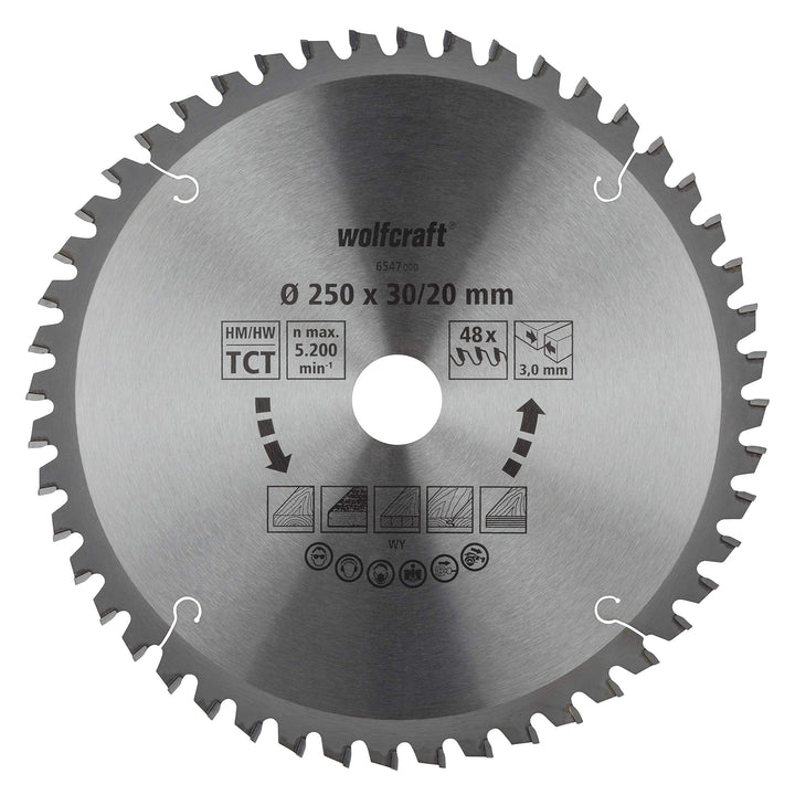 wolfcraft 6547000 Kapp- und Gehrungssägeblatt ø 250 mm - feine, saubere Schnitte