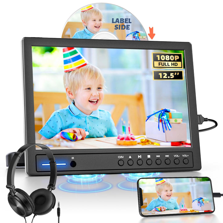 Arafuna 12,5 Zoll DVD Player Auto mit Kopfhörer, Tragbarer DVD Player Videogeräte für Kopfstützen mi