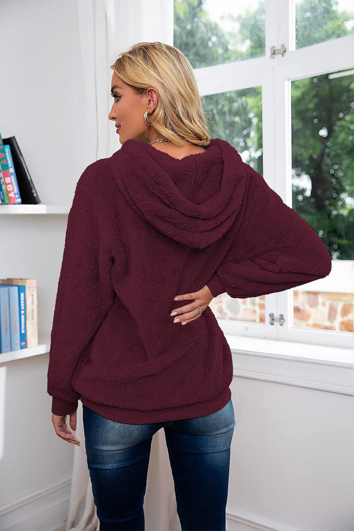 Hoodie Damen Oversize Teddy Pullover Teddyjacke Pulli Teddy Fleece Sweatshirt Kapuzenpullover Fleece