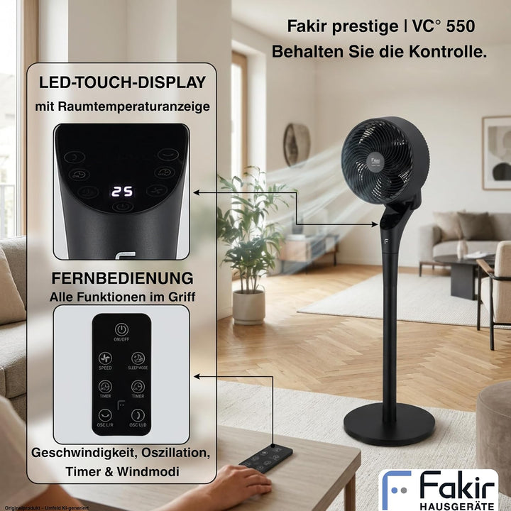Fakir prestige VC° 550 2in1 Standventilator – leiser DC-Motor, 12 Stufen, schwarz Anthrazit, Anthraz