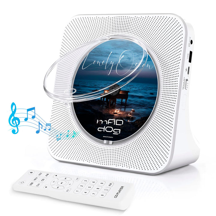 CD Player Tragbar, Bluetooth CD Player Klein Lautsprecher/USB-Lesegerät/FM Radio/Timer, LCD-Display,