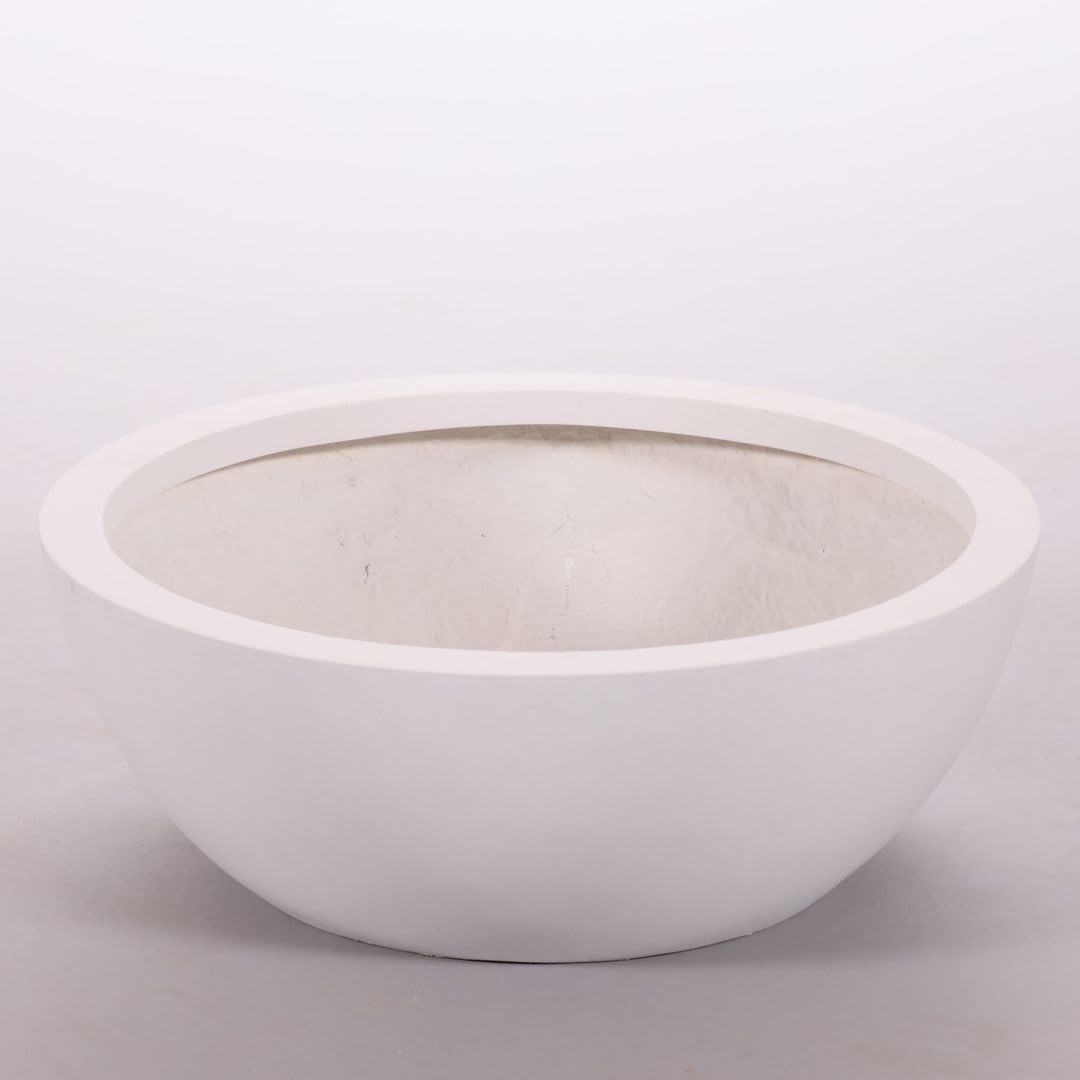 Eleganteinrichten Blumenkübel Fiberglas Schale D46xH16cm Perlmutt weiss.