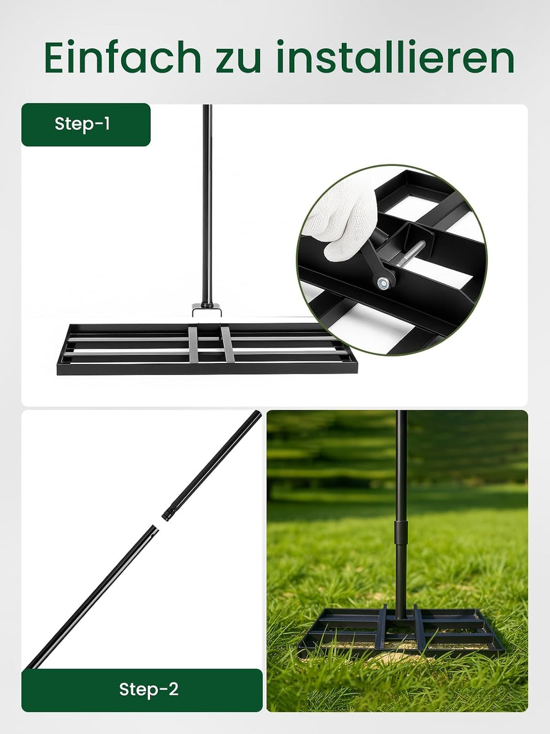Lawn Levelling Rake 90 x 30 x 190cm, Rasenrechen Garden Grass Squeegee Sand Rakel Tool Scarifier wit