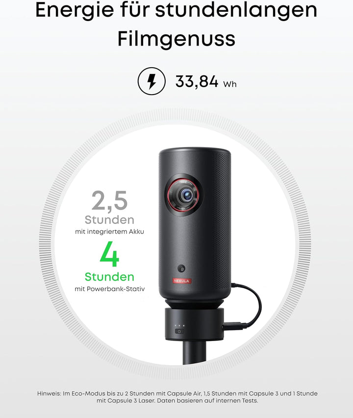 NEBULA Capsule Powerbank-Stativ, Bis zu 2 Std. Integrierter Akku, 215mm bis 840mm Höhenverstellbar,
