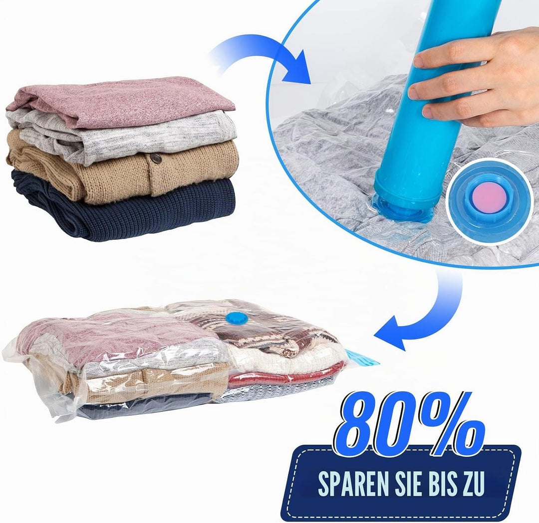 12er Set Vakuumbeutel für Kleidung - 60x40cm, 80% Platz Sparen Vakuum Kleiderbeutel PA &amp; PE Material