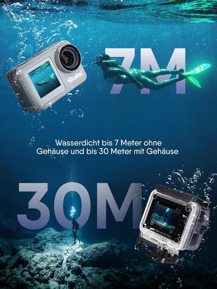 Rollei Action-Cam 9s Plus I 4K 60fps Unterwasserkamera mit Selfie-Display, Bildstabilisierung, Zeitr