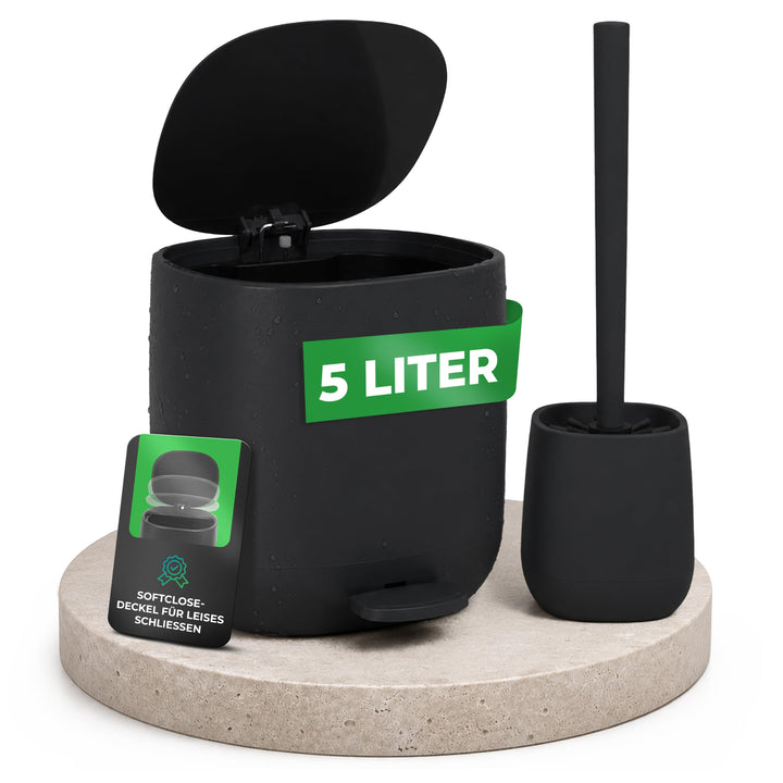 YourCasa Mülleimer Bad [5L] + Klobürste Set - Elegantes Design - Badeimer - Kosmetikeimer Badezimmer