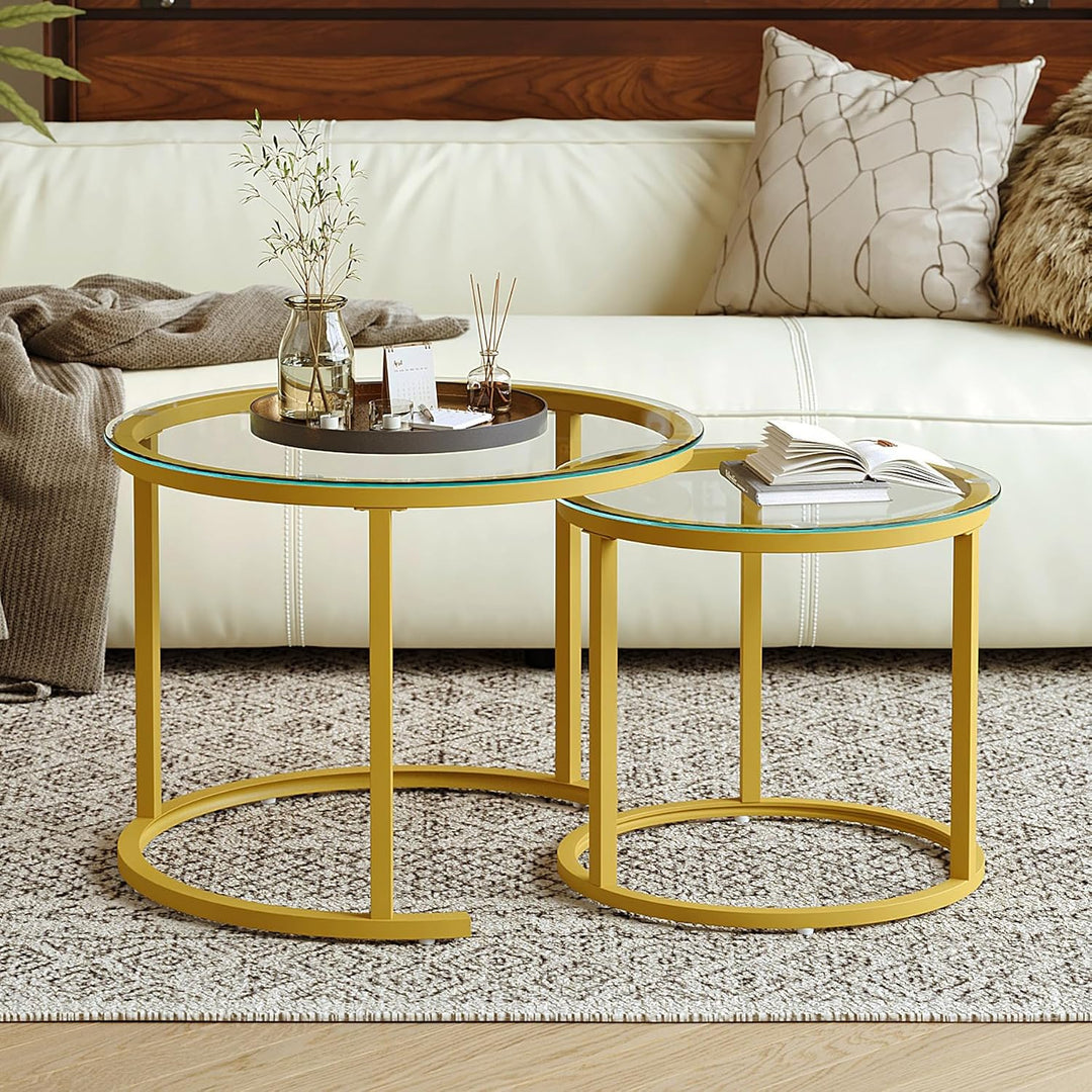 Hawthyhome Runde Beistelltisch 2er Set, Moderner Wohnzimmertisch, Couchtische Set Satztische für Woh