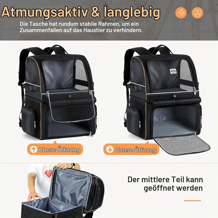 Lekespring Doppellagige Katzen Rucksack für 2 Katzen Grosse Katzen Transport Rucksack Faltbare Haust
