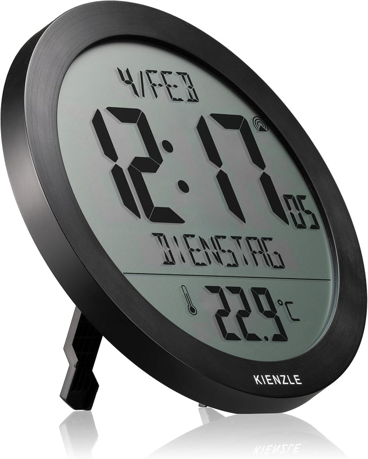 Kienzle DCF Funkwanduhr 18,7 cm mit Innentemperatur schwarz
