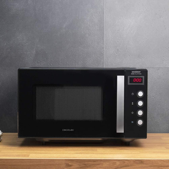 Cecotec Mikrowelle ohne Platte GrandHeat 2000 Flachbett Schwarz. Fassungsvermögen 20 Liter, Leistung