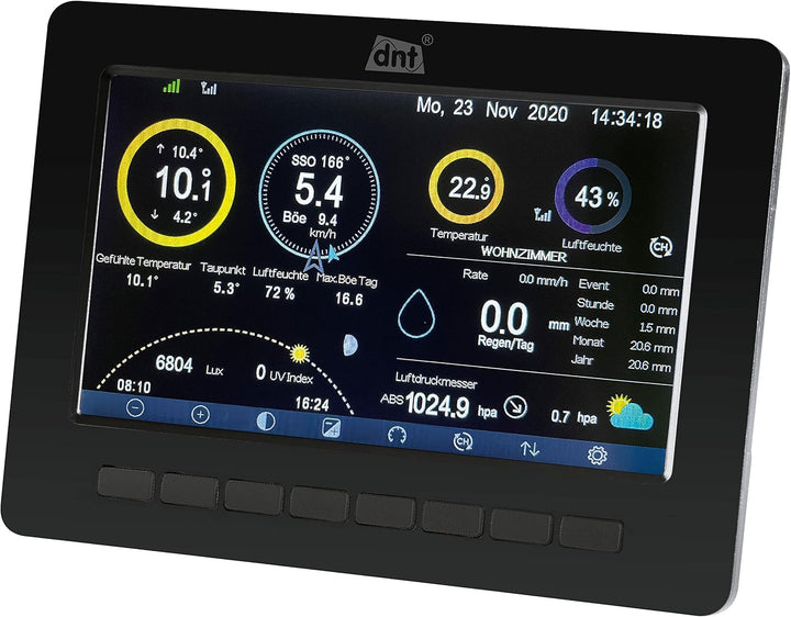 dnt WiFi-Wetterstation WeatherScreen PRO, Wetter- und Raumklima stets unter Kontrolle, Datenlogger-F