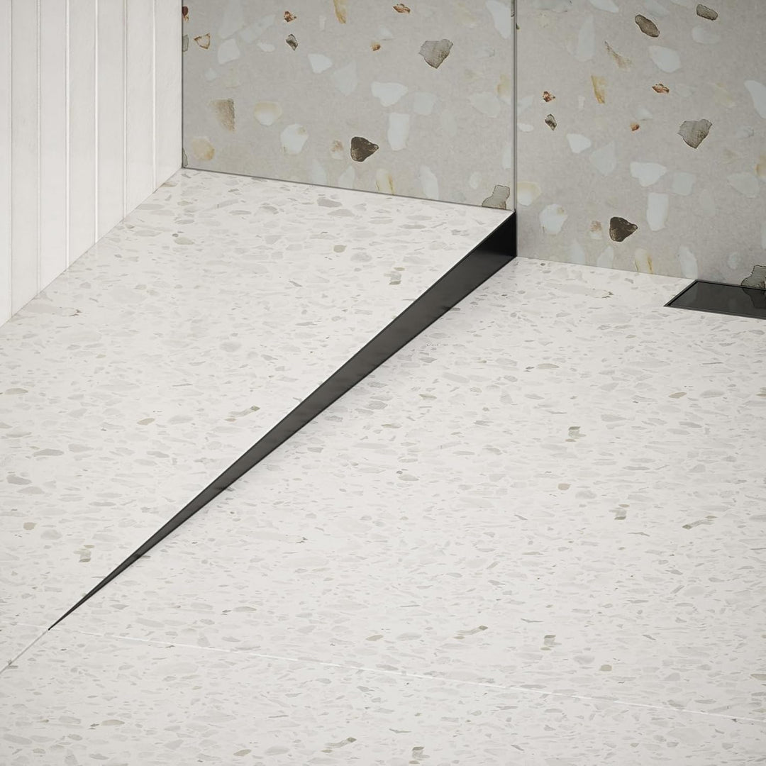 Aquabad Edelstahl Gefälleprofil Clive für begehbare Dusche in Schwarzmatt 120cm, linksversion, Kante