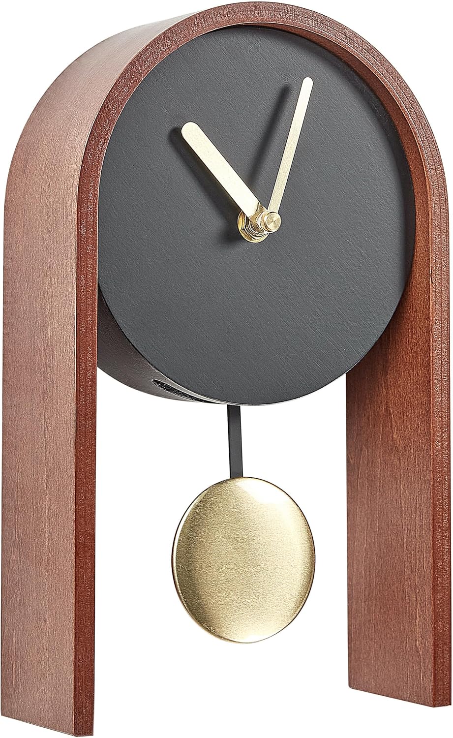 Beliani Tischuhr schwarz/dunkler Holzfarbton mit Pendel Retro-Design 25 cm Blatten