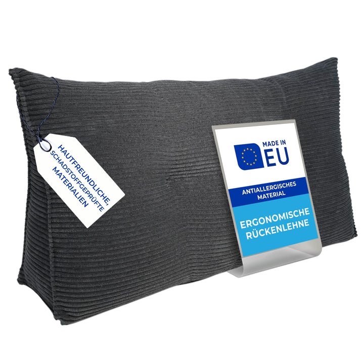 Cord Rückenkissen für Bett &amp; Sofa mit abnehmbarem, waschbarem Bezug [ 100cm - Cord-Graphit ] | Beque