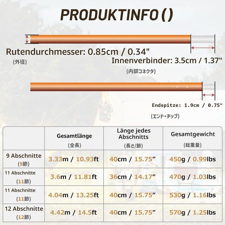 Azarxis Zeltstange Reparatur Set, Alu Teleskopstangen, Ersatzgestänge Einstellbar Zubehör für Zelt C