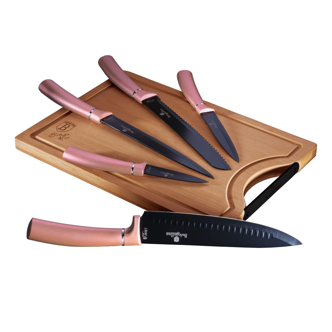 Berlinger Haus I-Rose Set 5 Messer Professionelle Küche Schneidebrett Bambus Edelstahl Klinge Antiha