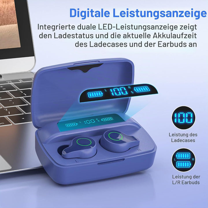 Kopfhörer Kabellos, Bluetooth 5.0 in-Ear Kopfhörer mit Mikrofon Blau, Blau