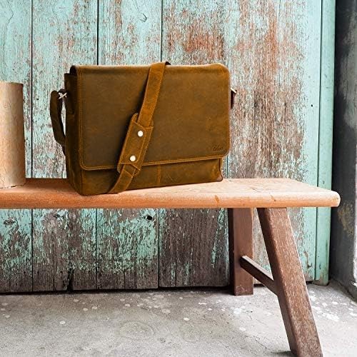Umhängetasche Leder für Herren Damen - Echtleder Laptoptasche 15.6 Zoll, Leder Aktentasche Messenger