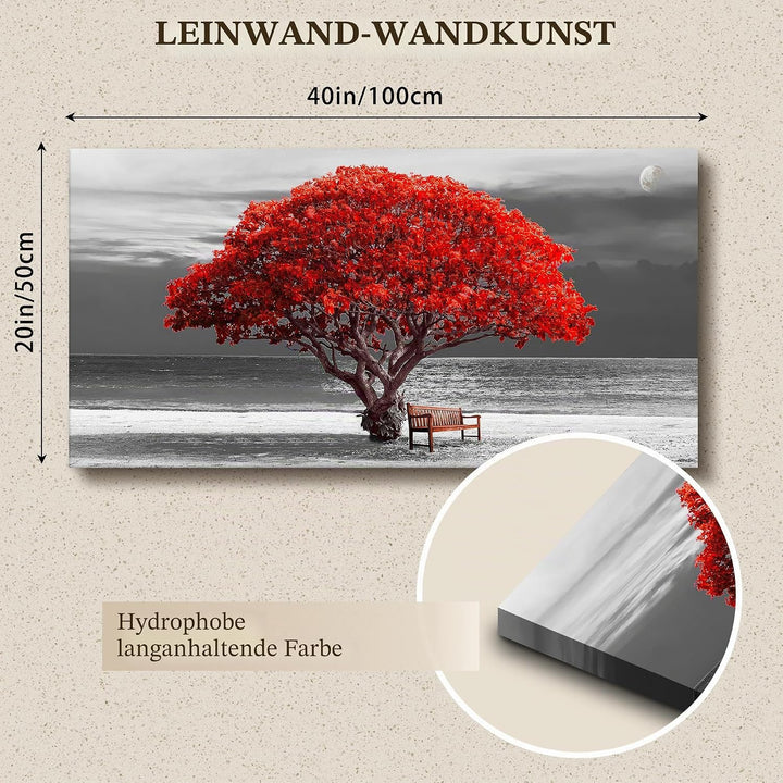 hyidecorart Bilder Baum Rote, Bäume Natur Leinwand Bilder, 1 Teilig Wandbilder Wohnzimmer, Modern Gl