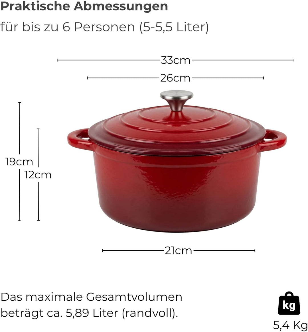 osoltus Bräter Gusseisen m. Deckel Emaille Bratentopf Gusseisentopf (rot, rund) rot rund, rot rund