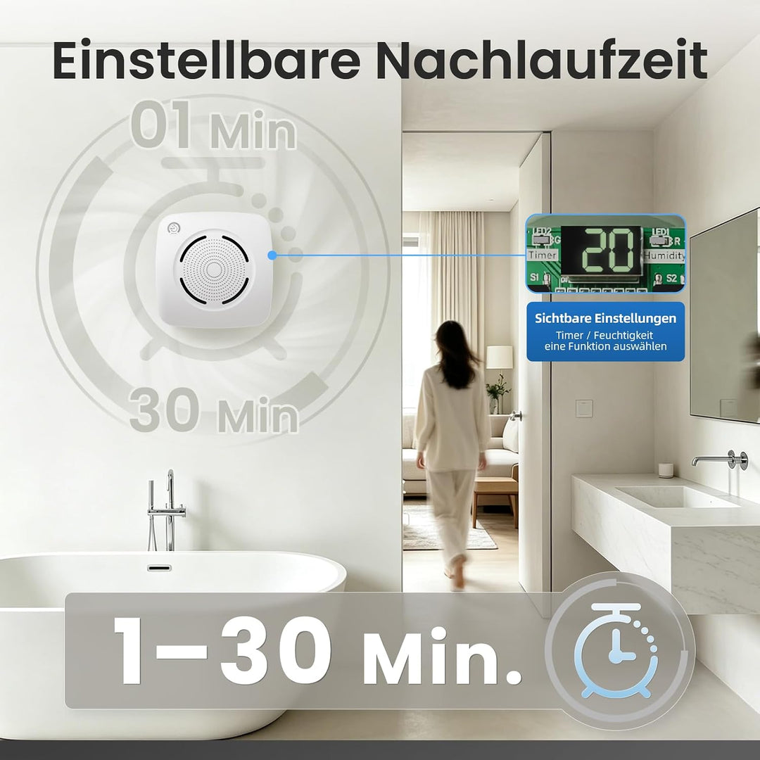 MOCINE Badlüfter 100mm mit Feuchtigkeitssensor und Timer, Weiss | PC+ABS, leise und effizient, Doppe