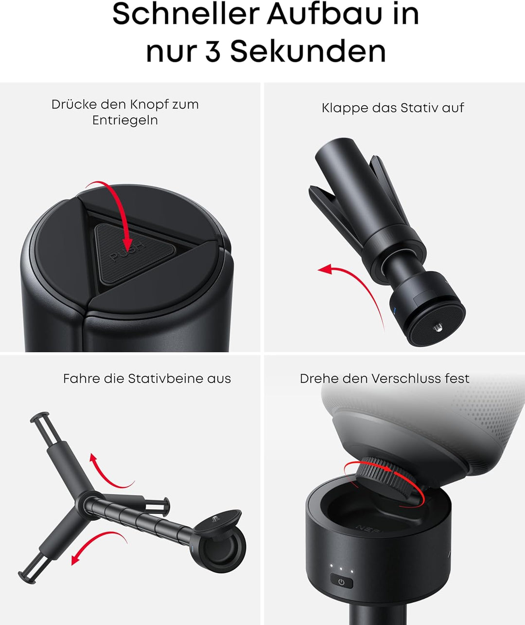 NEBULA Capsule Powerbank-Stativ, Bis zu 2 Std. Integrierter Akku, 215mm bis 840mm Höhenverstellbar,