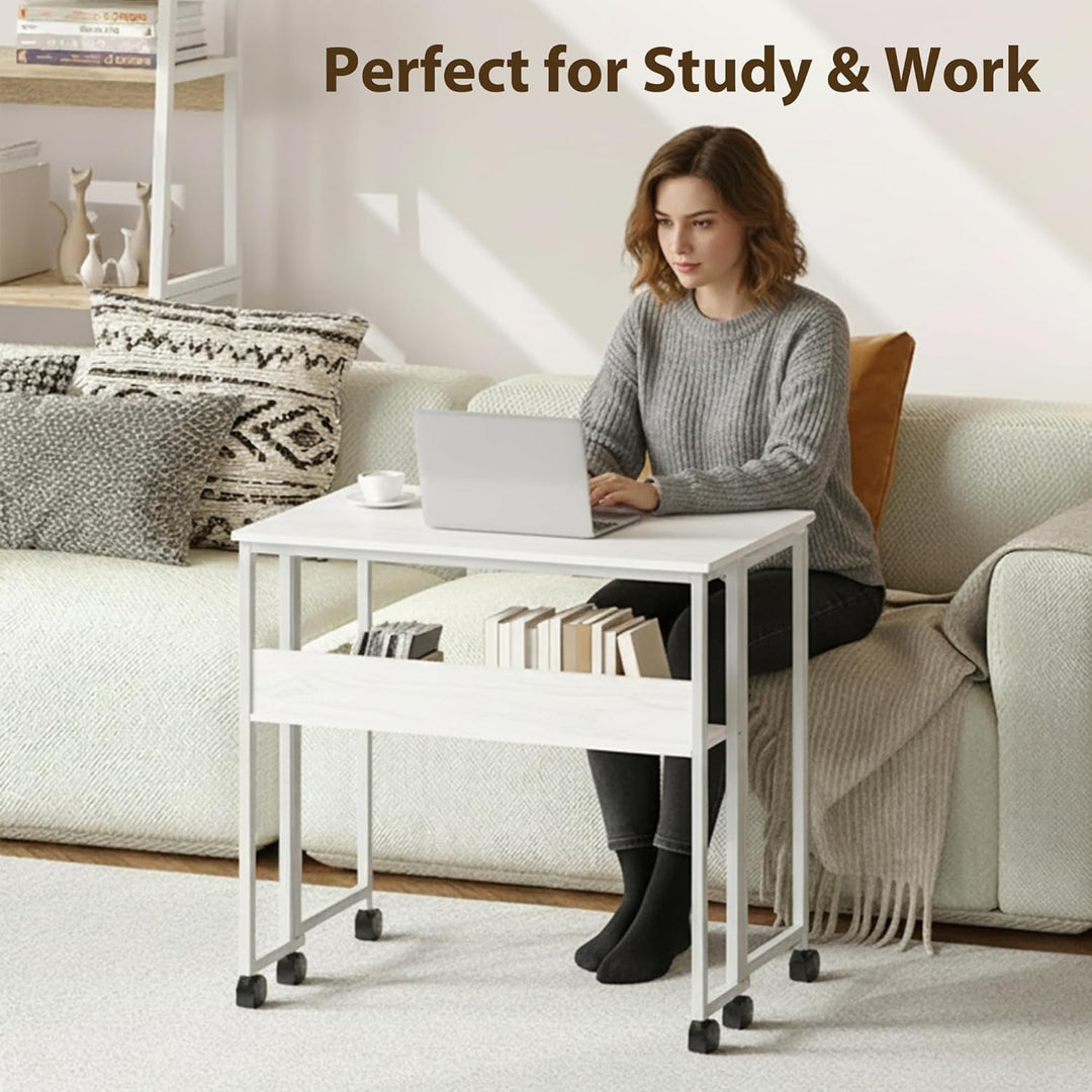 Kleiner Rolltisch Mit Ablagefach, 63x50x75Cm Kleiner Schreibtisch Klappbar, Faltbarer Computertisch