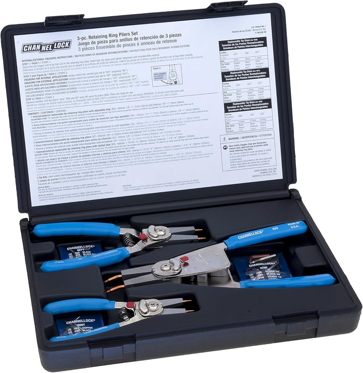 Channellock RT-3 Cabrio Sicherungsringzangen-Set, 3-teilig, blau 3 Piece Set Sprengringzange, 3 Piec