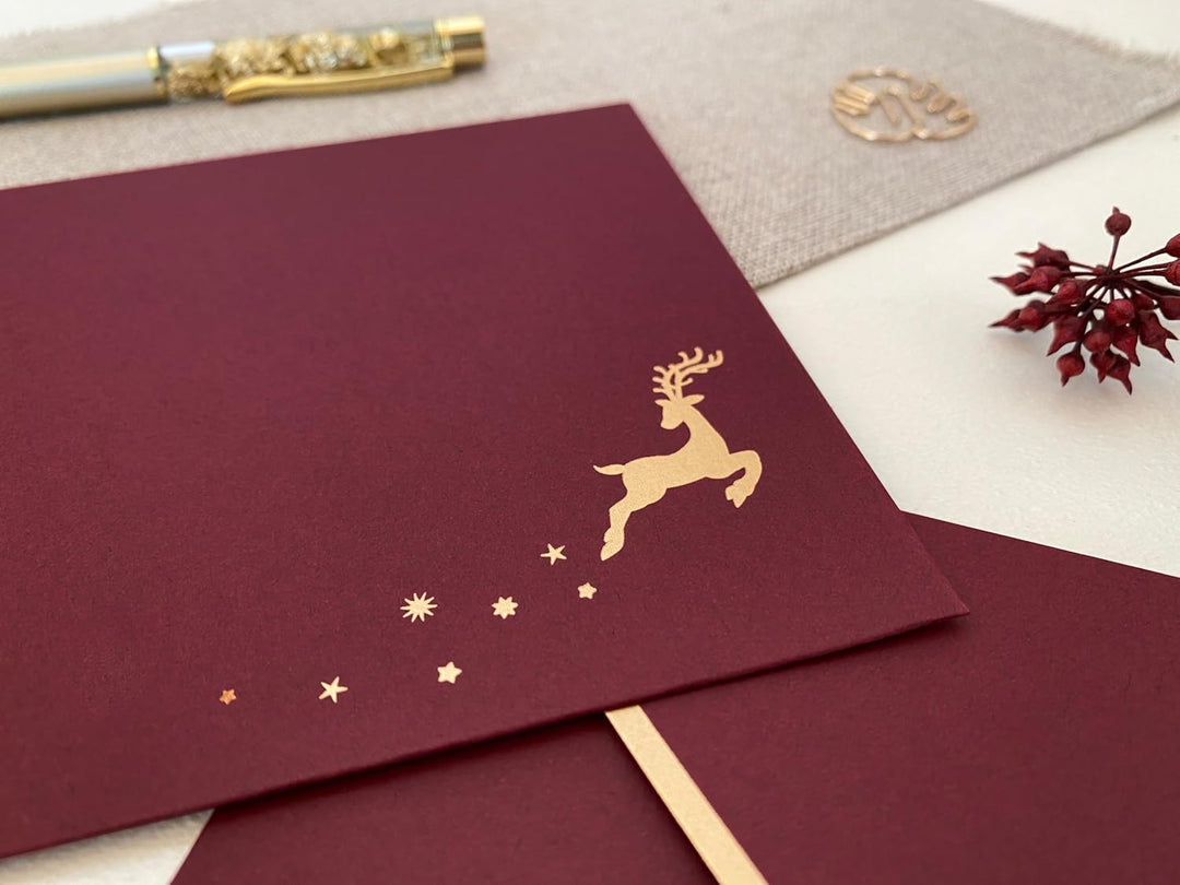 10 Premium Briefumschläge Weihnachten - Weihnachtskuvert heissfolienveredelt mit Goldakzenten und Wa