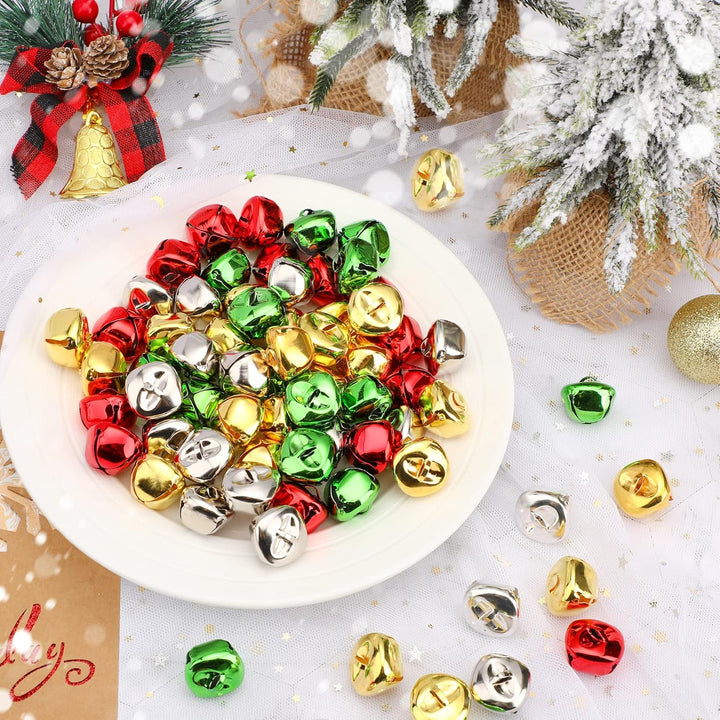 Augshy Weihnachten Glöckchen, 120 Stück Bunte Glöckchen zum Basteln 4 Farben Jingle Bells 25mm Klein