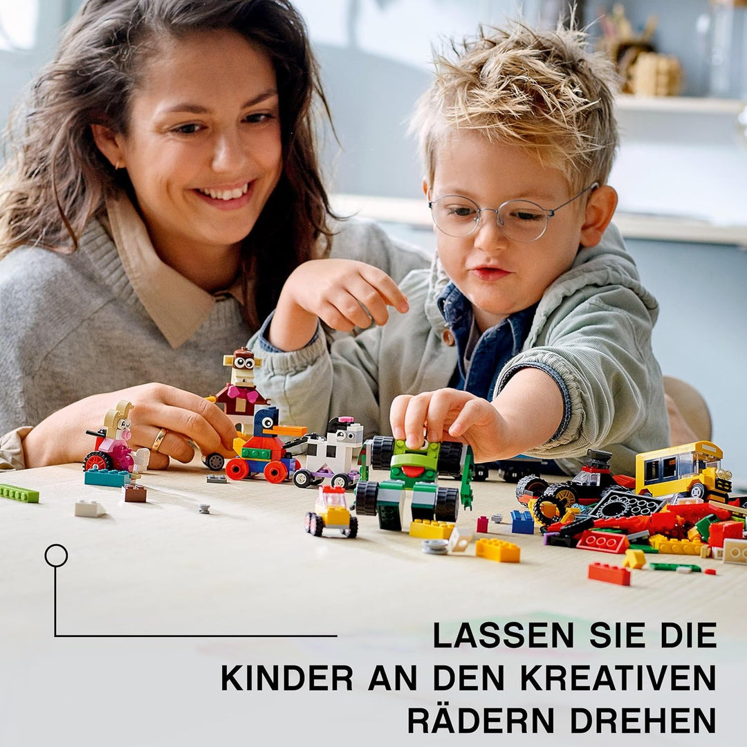 LEGO 11014 Classic Steinebox mit Rädern, Bausteine für Kinder, Spielzeug ab 4 Jahren, mit Spielzeuga
