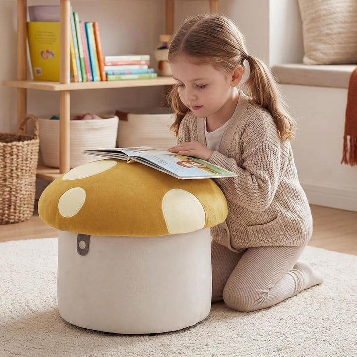 Ya-Home Kinder Aufbewahrungsbox aus Chenille in Pilzform mit verstecktem Stauraum – gepolsterte Spie