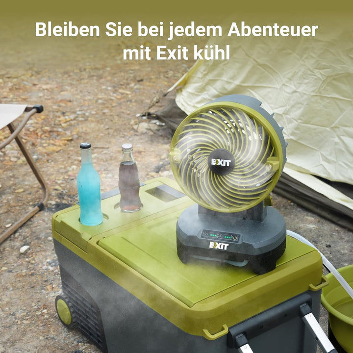 EXIT Akku-Nebelventilator EX022 20V,ideal für Camping, Grillpartys &amp; Strand