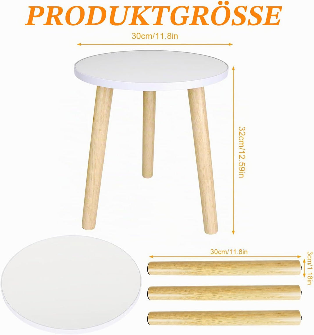 Blumenständer Holz, Runder Pflanzenständer Hoch, Blumenhocker mit Drei Beinen ，Weiss Blumenständer R