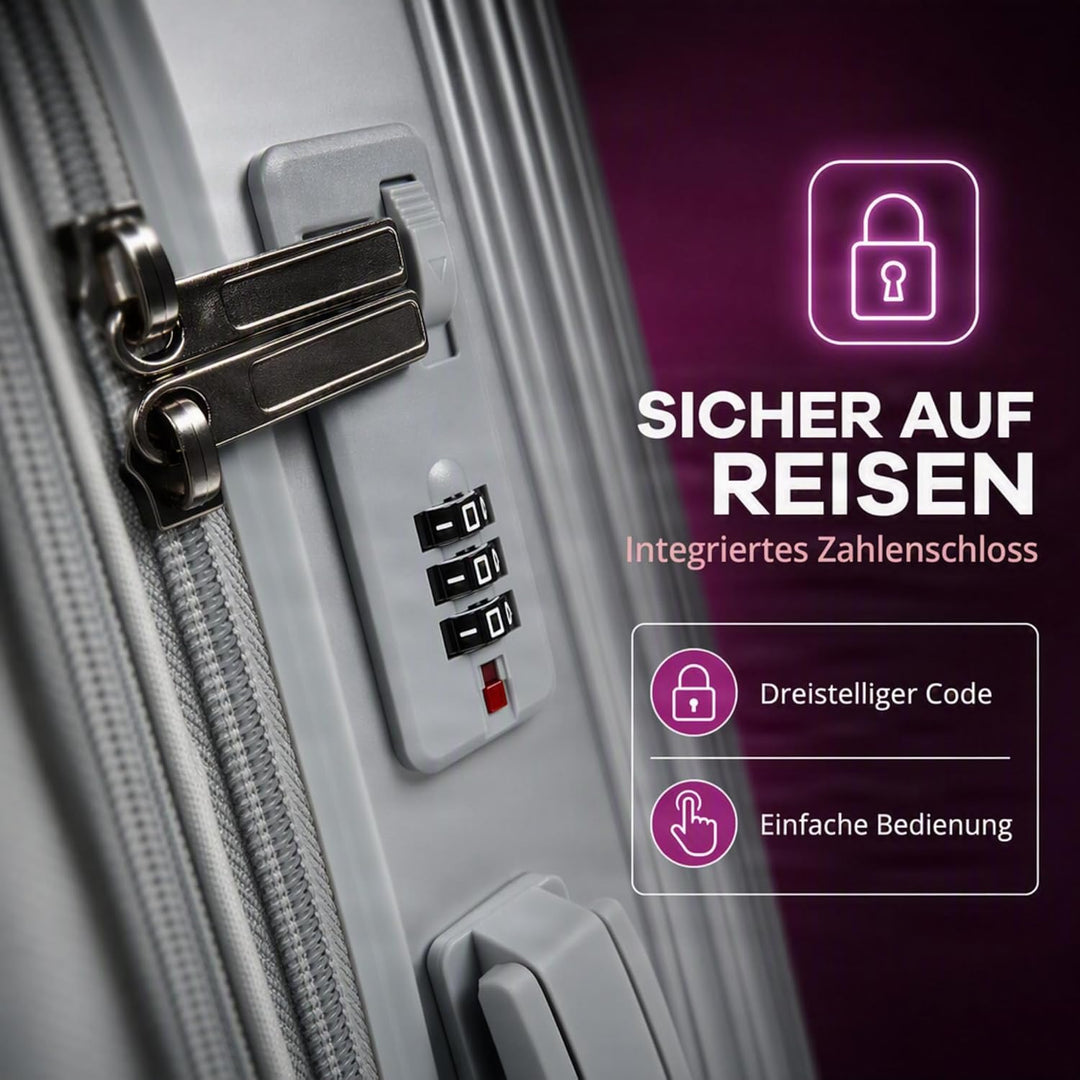 ABS-Hartschalen-Kofferset 3-teilig Silber-Grau Alu-Optik