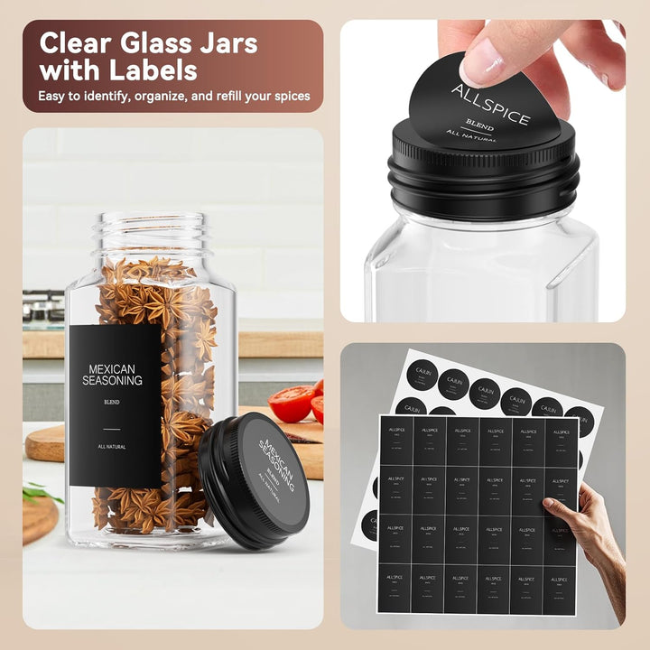 Gewürzgläser mit Regal [24 x 120ml], Gewürzregal Schublade mit Gläsern mit 6 Gewürzregal Schublade,