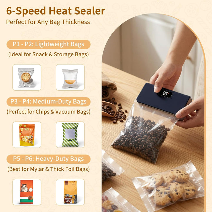 Wiederaufladbares Mini Folienschweissgerät mit LED-Display, 6 Stufen Einstellbar Bag Sealer für Plas