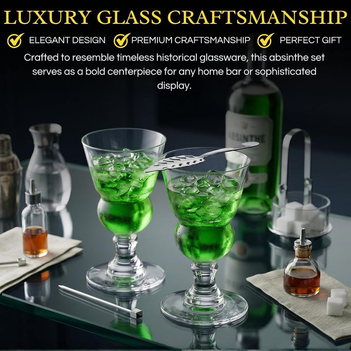 The Wine Savant Absinthgläser im Vintage-Stil, mit Stiel, klassisch, mit Schweizer Blasenbehälter, i