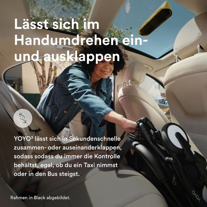 Stokke YOYO3 Kinderwagen ab 6 Monaten - Inklusive weissem Rahmen, Schwarzem Sitzkissen + Verdeck - B